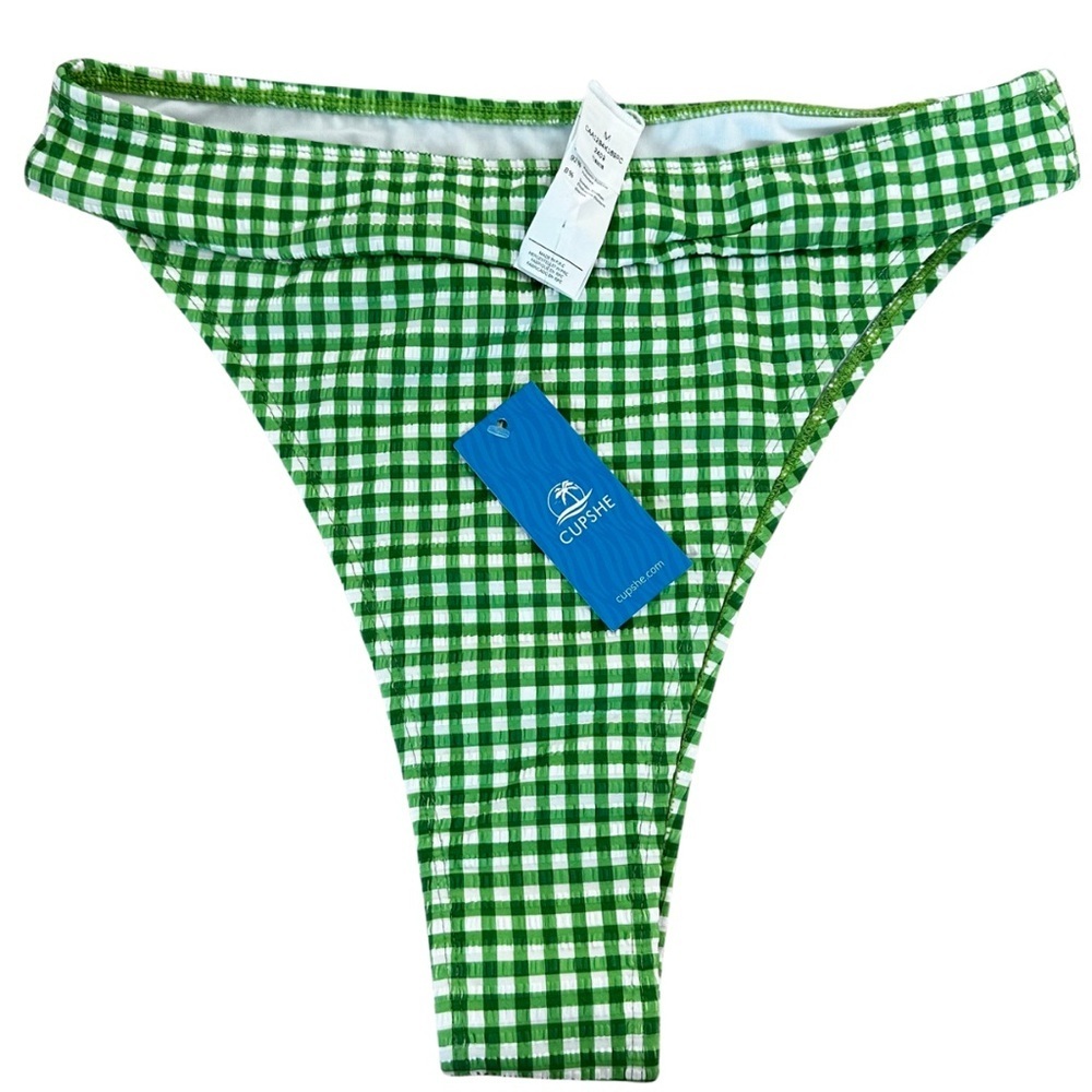 Cupshe‎ Green Gingham High Leg Bikini Bottoms Women’s Size M NWT
